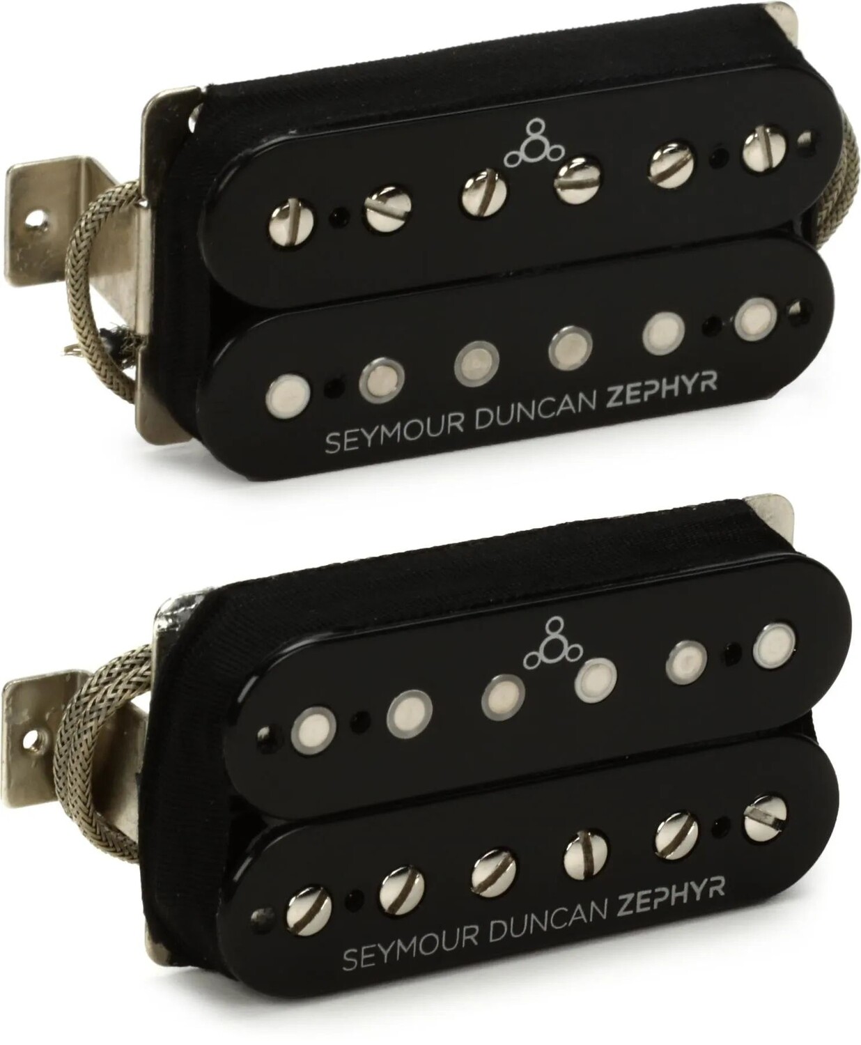 Набор звукоснимателей Seymour Duncan Zephyr Silver Humbucker из двух частей — черный/серебристый
Набор звукоснимателей Seymour Duncan Zephyr Silver Humbucker из двух частей — черный/серебристый