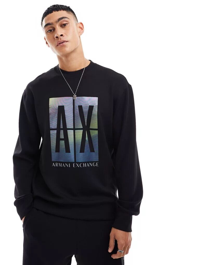 Черная толстовка Armani Exchange с большим квадратным логотипом в виде облаков, однотонная
Черная толстовка Armani Exchange с большим квадратным логотипом в виде облаков, однотонная