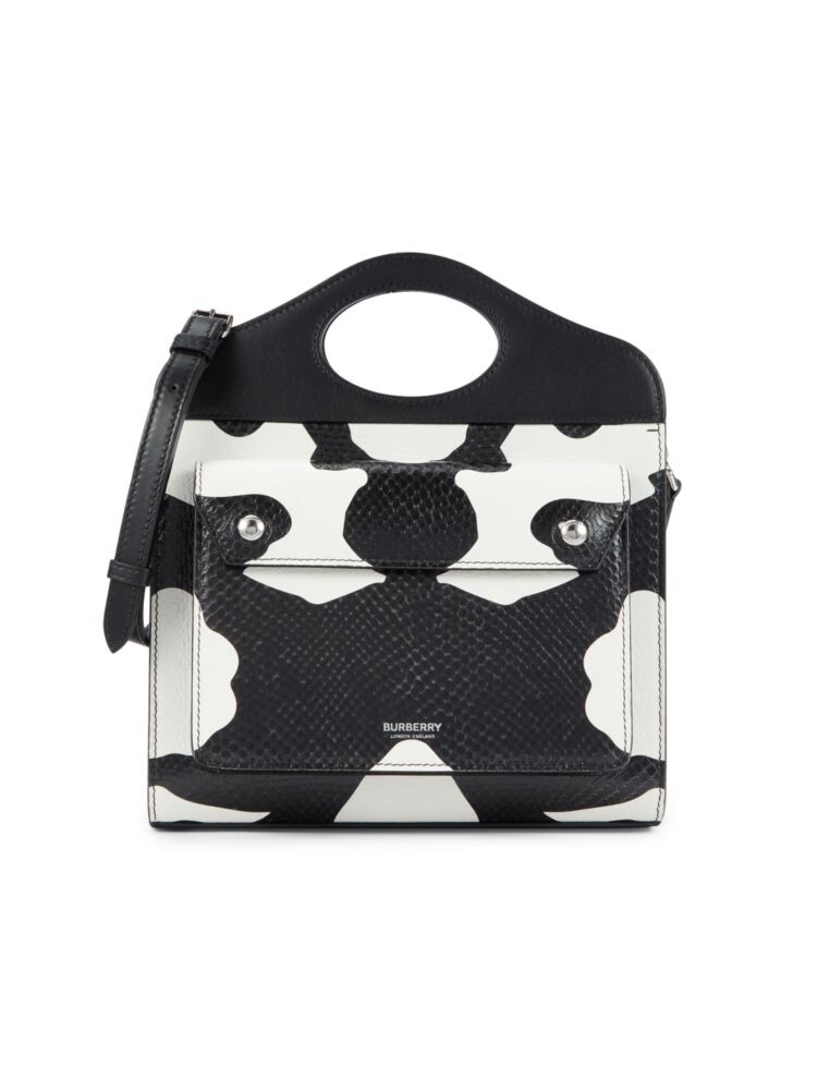 Мини-карманная кожаная сумка с тиснением змеи с верхней ручкой Burberry, цвет Black White
Мини-карманная кожаная сумка с тиснением змеи с верхней ручкой Burberry, цвет Black White