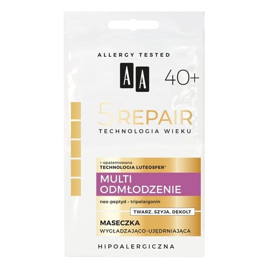 Разглаживающая и укрепляющая маска 2х4мл AA, Age Technology 5Repair 40+ Multi Rejuvenation
Разглаживающая и укрепляющая маска 2х4мл AA, Age Technology 5Repair 40+ Multi Rejuvenation