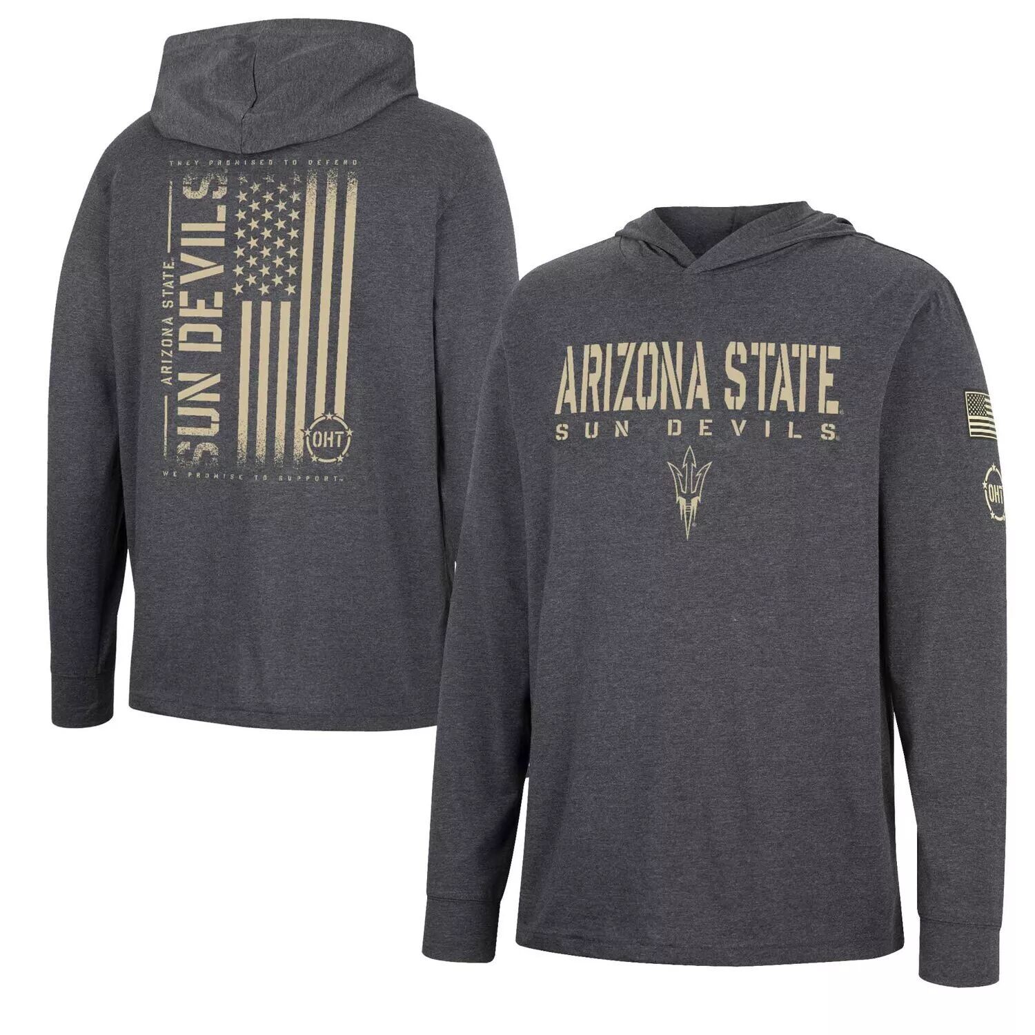 Мужская темно-серая толстовка с длинным рукавом и надписью «Arizona State Sun Devils Team OHT Military Appreciation» Colosseum, Серый
Мужская темно-серая толстовка с длинным рукавом и надписью «Arizona State Sun Devils Team OHT Military Appreciation» Colosseum, Серый