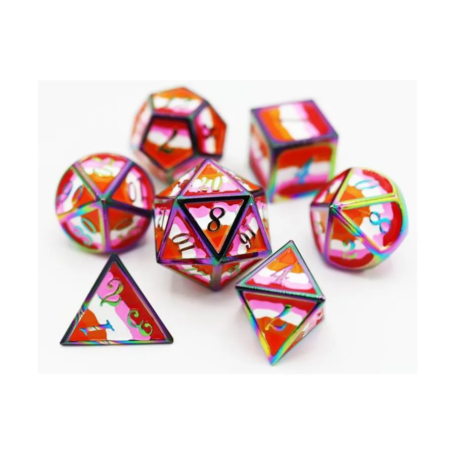 Металлический поли-набор - Лесбийская гордость сообщества (7), Dice Sets - Pride Dice
Металлический поли-набор - Лесбийская гордость сообщества (7), Dice Sets - Pride Dice