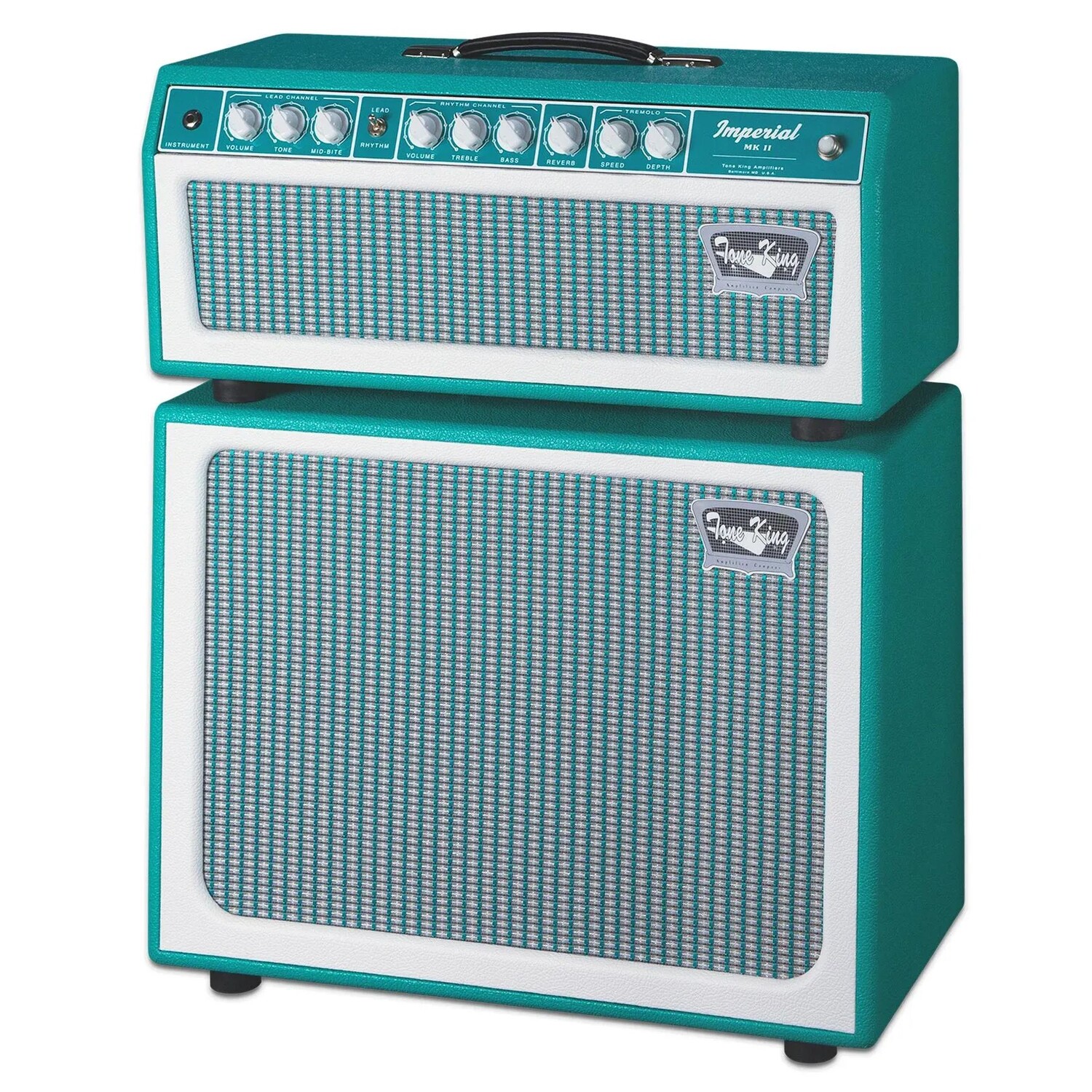 Tone King Imperial Mk II, 20-ваттная ламповая головка с аттенюатором и ревербератором, 60-ваттный корпус с открытой задней панелью 1x12 дюймов — бирюзовый
Tone King Imperial Mk II, 20-ваттная ламповая головка с аттенюатором и ревербератором, 60-ваттный корпус с открытой задней панелью 1x12 дюймов — бирюзовый