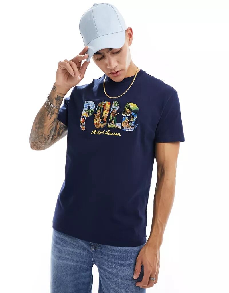 Темно-синяя футболка Polo Ralph Lauren классического оверсайз с цветочным логотипом
Темно-синяя футболка Polo Ralph Lauren классического оверсайз с цветочным логотипом