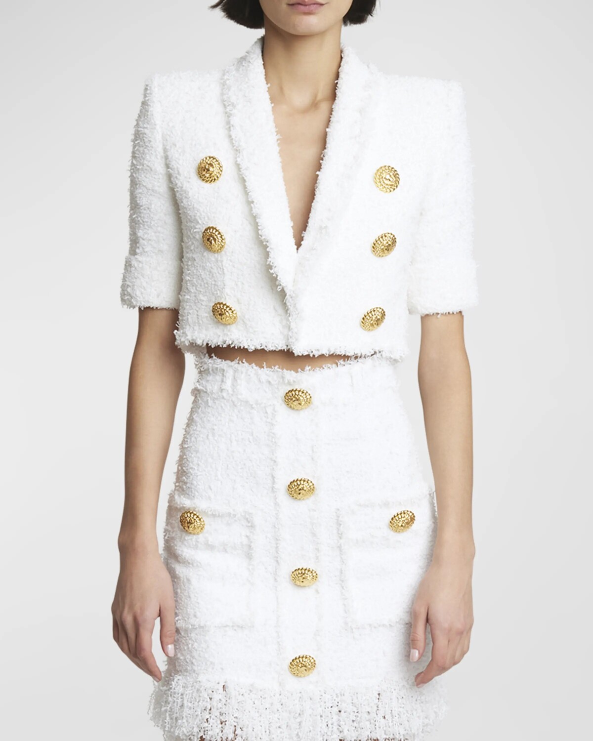 Твидовый пиджак Spencer с короткими рукавами на 6 пуговицах Balmain, цвет White
Твидовый пиджак Spencer с короткими рукавами на 6 пуговицах Balmain, цвет White