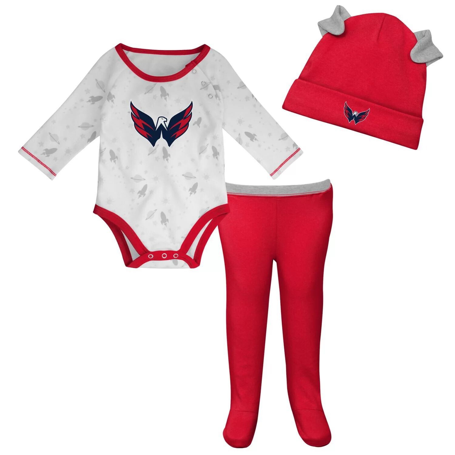 Белый/красный комплект для новорожденных и малышей Dream Team Washington Capitals Dream Team, комплект из штанов и боди Outerstuff
Белый/красный комплект для новорожденных и малышей Dream Team Washington Capitals Dream Team, комплект из штанов и боди Outerstuff