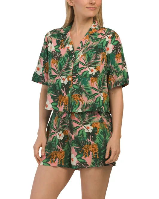 Укороченный топ с воротником и укороченный пижамный комплект Tiger Jungle Cynthia Rowley, зеленый
Укороченный топ с воротником и укороченный пижамный комплект Tiger Jungle Cynthia Rowley, зеленый