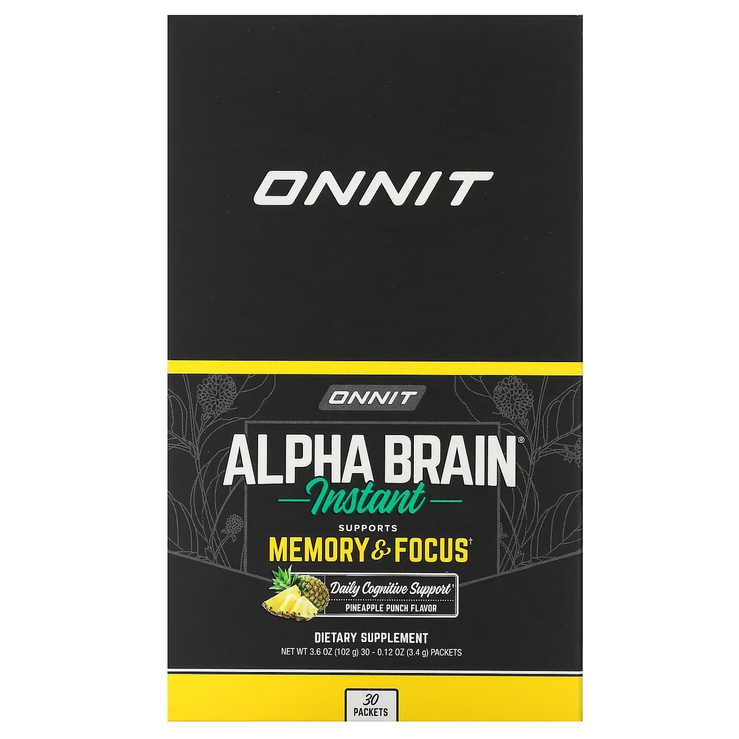 Alpha Brain, Растворимый ананасовый пунш, 30 пакетов по 0,12 унции (3,4 г) каждый Onnit
Alpha Brain, Растворимый ананасовый пунш, 30 пакетов по 0,12 унции (3,4 г) каждый Onnit