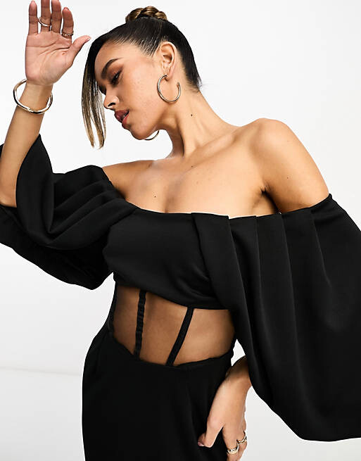 Черное платье миди с открытыми плечами и драпированными рукавами ASOS DESIGN, Черный
Черное платье миди с открытыми плечами и драпированными рукавами ASOS DESIGN, Черный