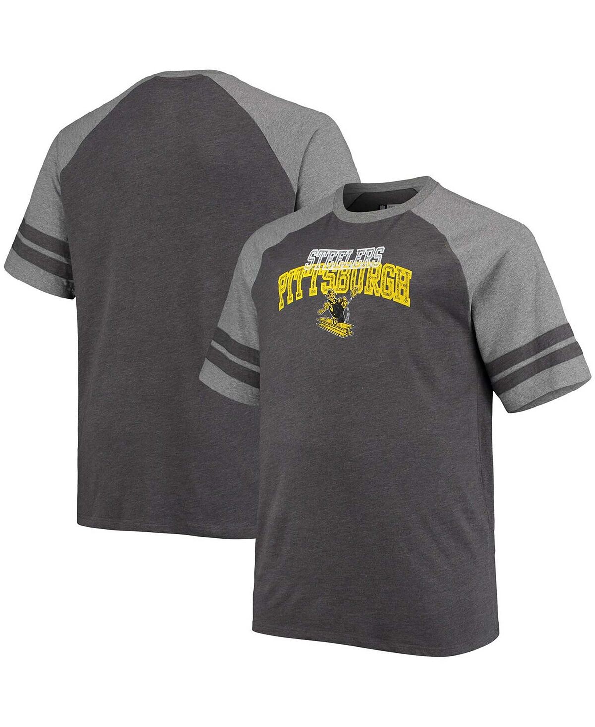 Мужская черная и серая футболка с двумя полосками реглан Big and Tall Pittsburgh Steelers Throwback Fanatics
Мужская черная и серая футболка с двумя полосками реглан Big and Tall Pittsburgh Steelers Throwback Fanatics