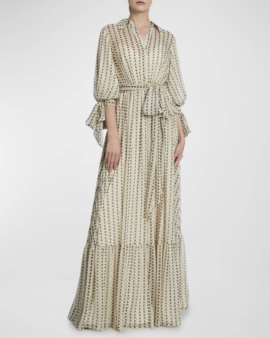 Платье-рубашка в ромбовидную полоску с объемными рукавами Badgley Mischka Collection
Платье-рубашка в ромбовидную полоску с объемными рукавами Badgley Mischka Collection