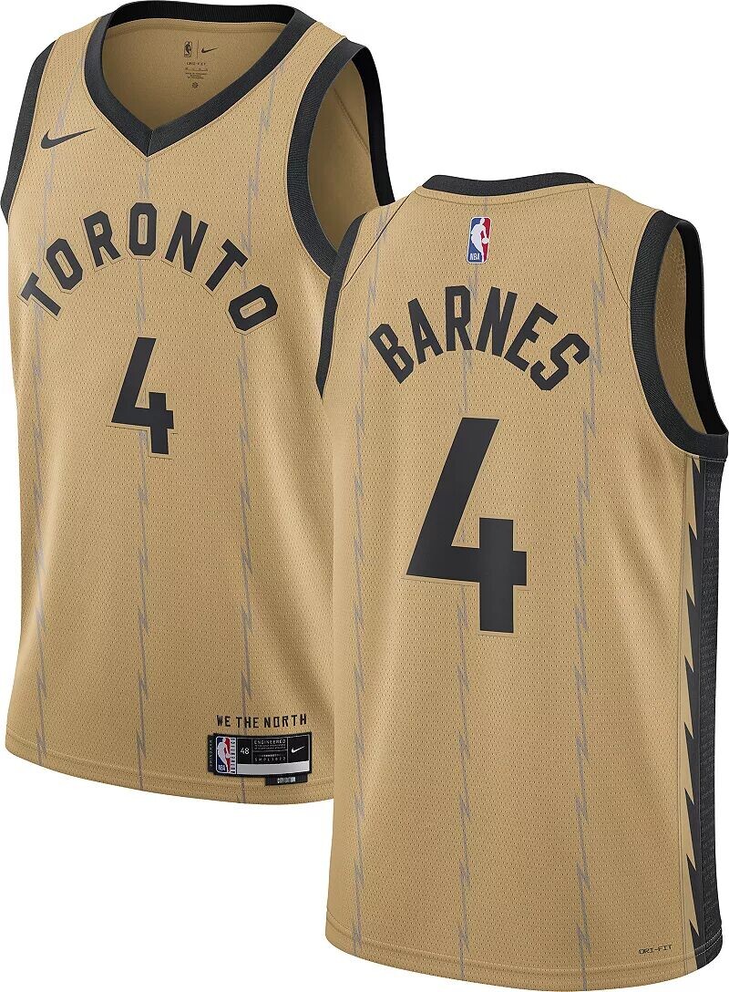 Мужская футболка Nike City Edition Toronto Raptors Scottie Barnes #4 Gold Swingman 2023-2024 гг.
Мужская футболка Nike City Edition Toronto Raptors Scottie Barnes #4 Gold Swingman 2023-2024 гг.