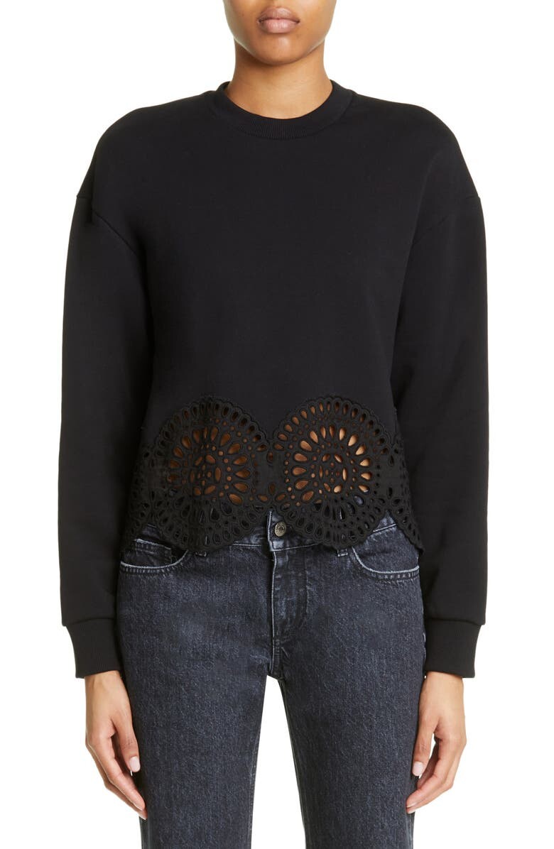 Хлопковая толстовка с фестонами в технике Broderie Anglaise STELLA MCCARTNEY, черный
Хлопковая толстовка с фестонами в технике Broderie Anglaise STELLA MCCARTNEY, черный
