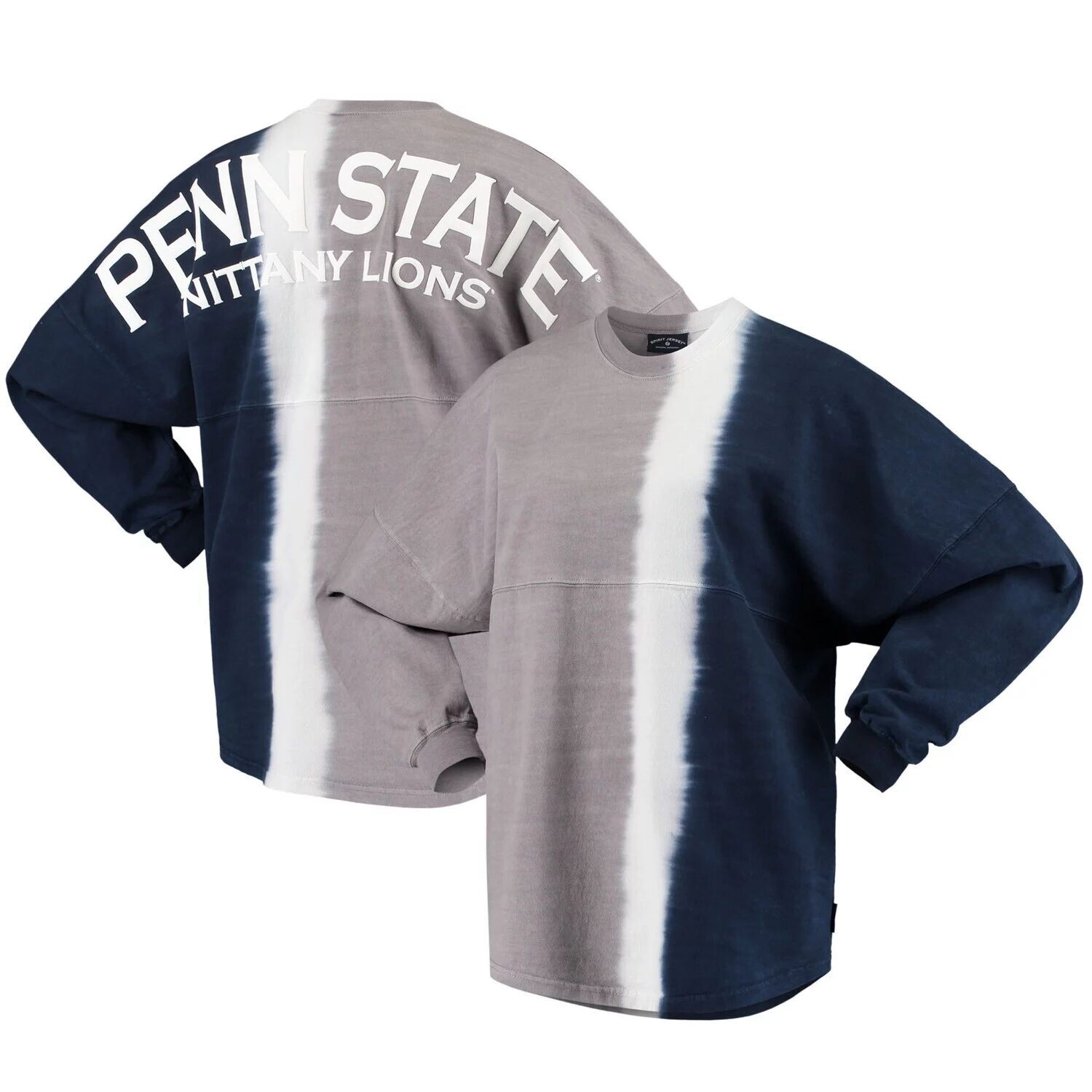 Женская темно-синяя/серая футболка из джерси с длинным рукавом Penn State Nittany Lions с вертикальным омбре Spirit
Женская темно-синяя/серая футболка из джерси с длинным рукавом Penn State Nittany Lions с вертикальным омбре Spirit