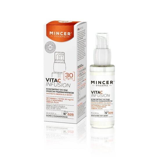 Концентрат для борьбы с обесцвечиванием рук № 626, 30 мл Mincer Pharma, Vita C Infusion
Концентрат для борьбы с обесцвечиванием рук № 626, 30 мл Mincer Pharma, Vita C Infusion