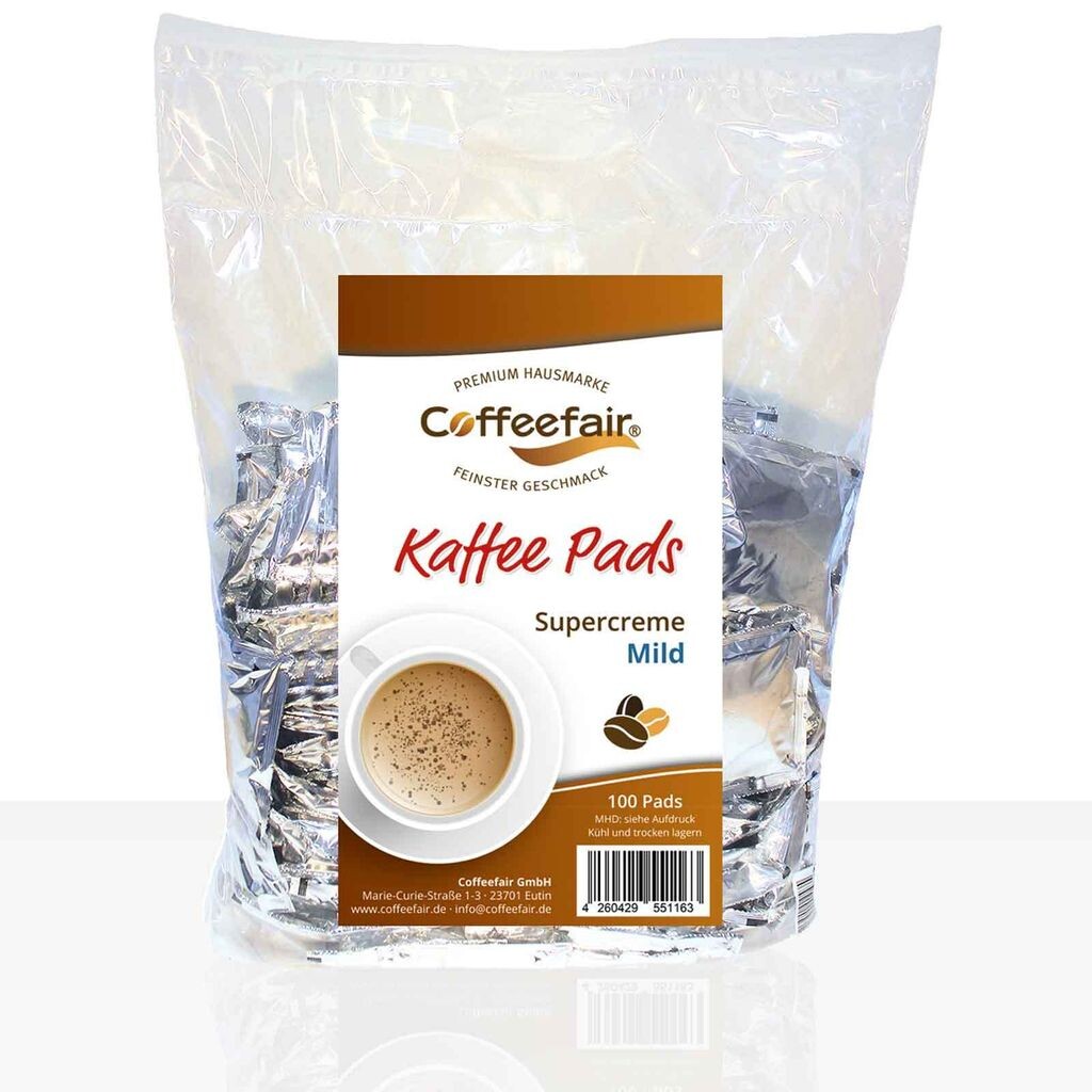 Подушечки для кофе Coffeefair Mega Bag Super Cream Soft - 100 штук в индивидуальной упаковке, подушечки для кофе, например, Senseo. Coffeefair Gmbh
Подушечки для кофе Coffeefair Mega Bag Super Cream Soft - 100 штук в индивидуальной упаковке, подушечки для кофе, например, Senseo. Coffeefair Gmbh