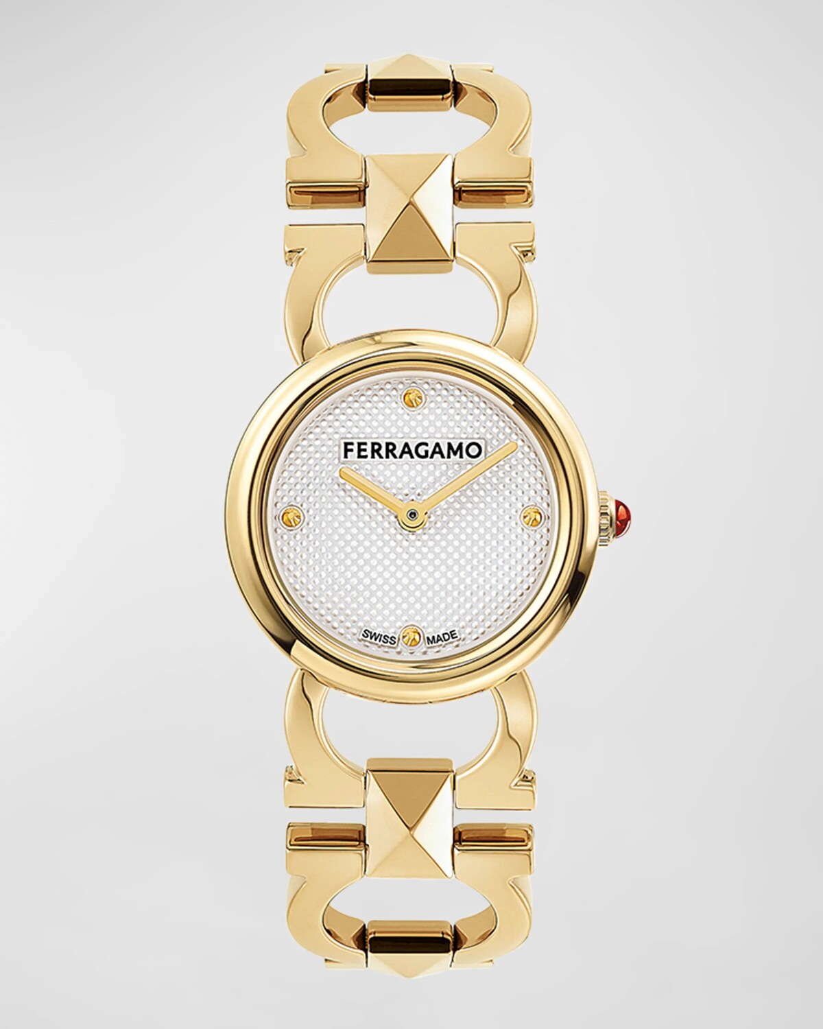 Часы Double Gancini с заклепками, 25 мм, серебряный циферблат, желтое золото Ferragamo, цвет Yellow Gold
Часы Double Gancini с заклепками, 25 мм, серебряный циферблат, желтое золото Ferragamo, цвет Yellow Gold