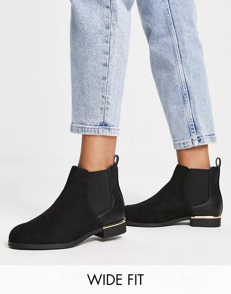 Черные ботильоны на плоской подошве из искусственной замши New Look Extra Wide Fit
Черные ботильоны на плоской подошве из искусственной замши New Look Extra Wide Fit