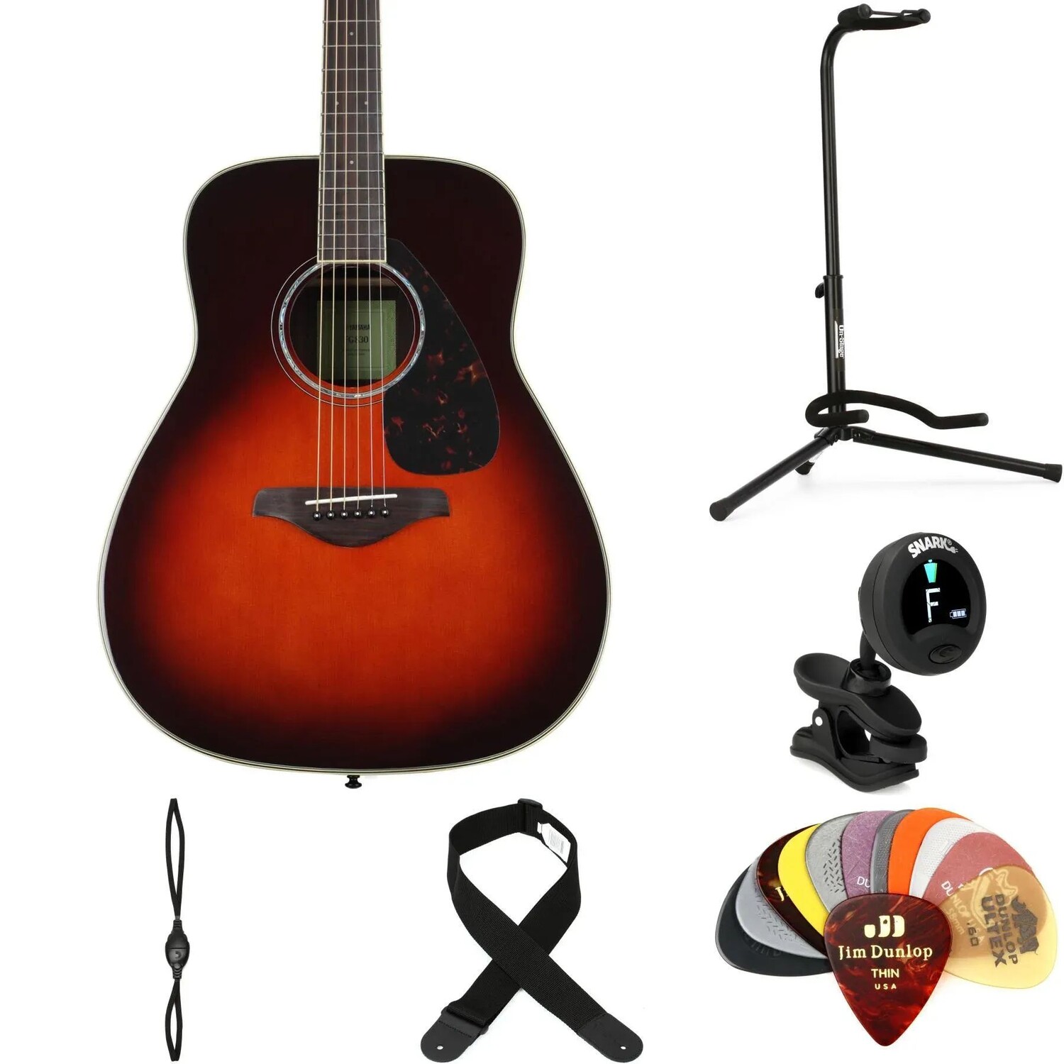 Комплект акустической гитары Yamaha FG830 Dreadnought Essentials — табачно-коричневый Sunburst
Комплект акустической гитары Yamaha FG830 Dreadnought Essentials — табачно-коричневый Sunburst