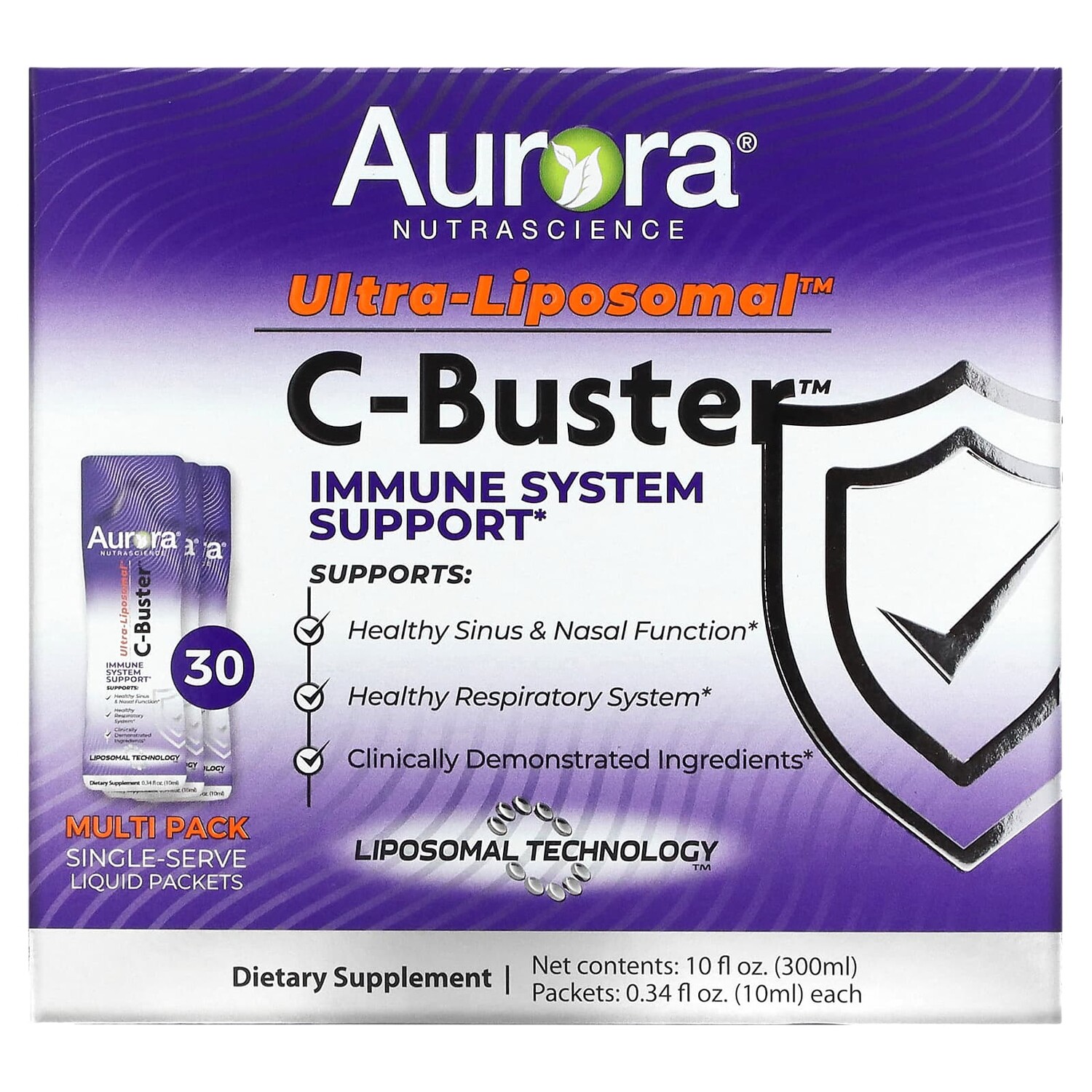 Ultra-Liposomal, C-Buster, 30 Packets, 0.34 fl oz (10 ml) Each, Aurora Nutrascience
Ultra-Liposomal, C-Buster, 30 Packets, 0.34 fl oz (10 ml) Each, Aurora Nutrascience
