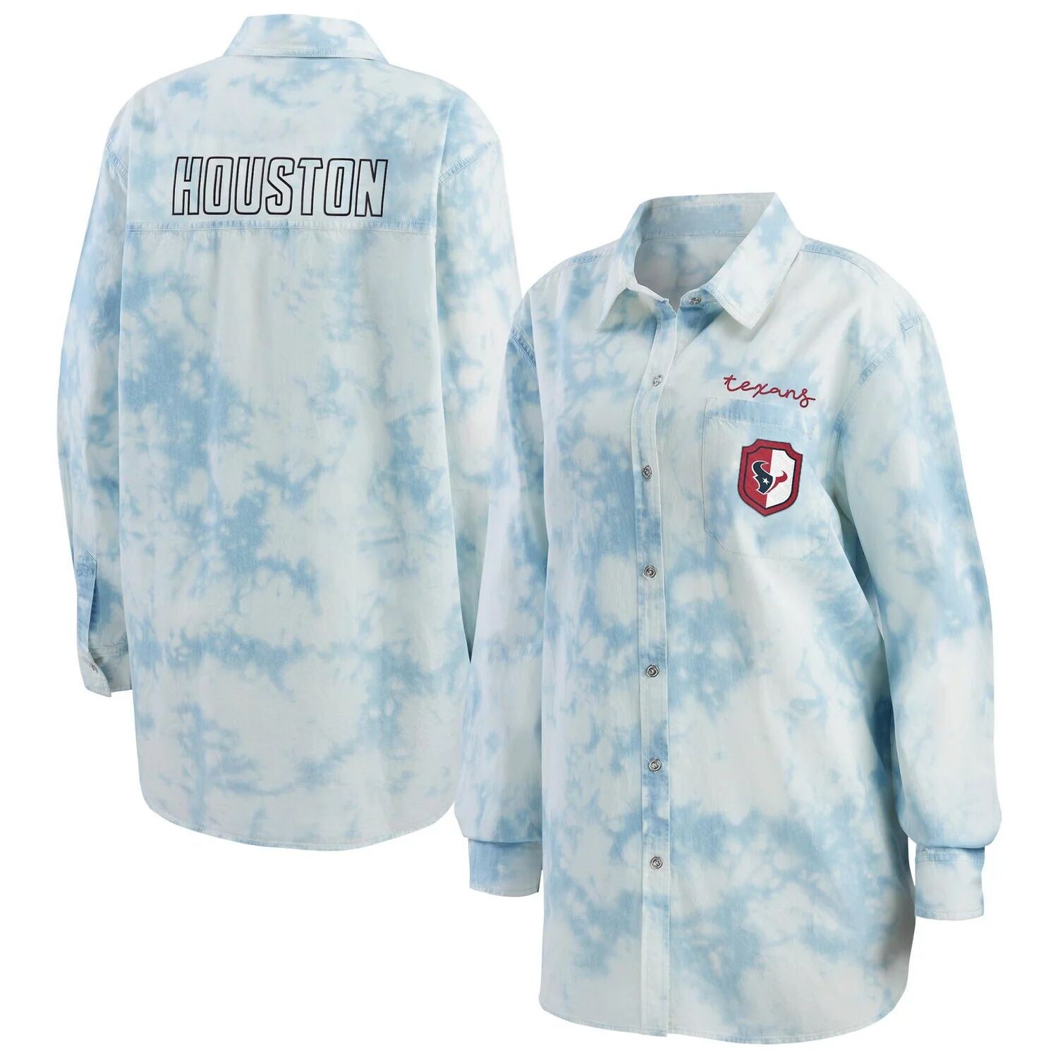 Женская одежда Erin Andrews Denim Houston Texans Chambray Рубашка на пуговицах с длинными рукавами и кислотной стиркой
Женская одежда Erin Andrews Denim Houston Texans Chambray Рубашка на пуговицах с длинными рукавами и кислотной стиркой