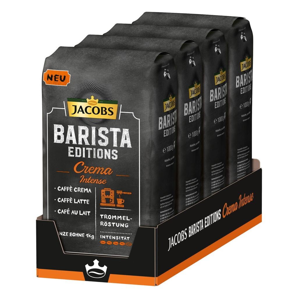 Jacobs Barista Editions Crema Intense, кофе в зернах, цельные зерна, жареный кофе, кофейные зерна, 4 х 1000 г
Jacobs Barista Editions Crema Intense, кофе в зернах, цельные зерна, жареный кофе, кофейные зерна, 4 х 1000 г