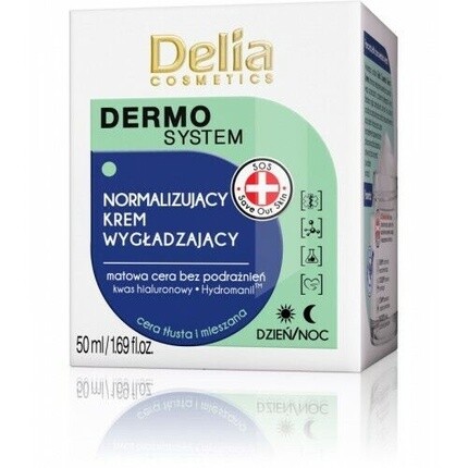 Dermo System Нормализующий и разглаживающий крем для лица, матирующий жирную кожу, 50 мл, Delia
Dermo System Нормализующий и разглаживающий крем для лица, матирующий жирную кожу, 50 мл, Delia