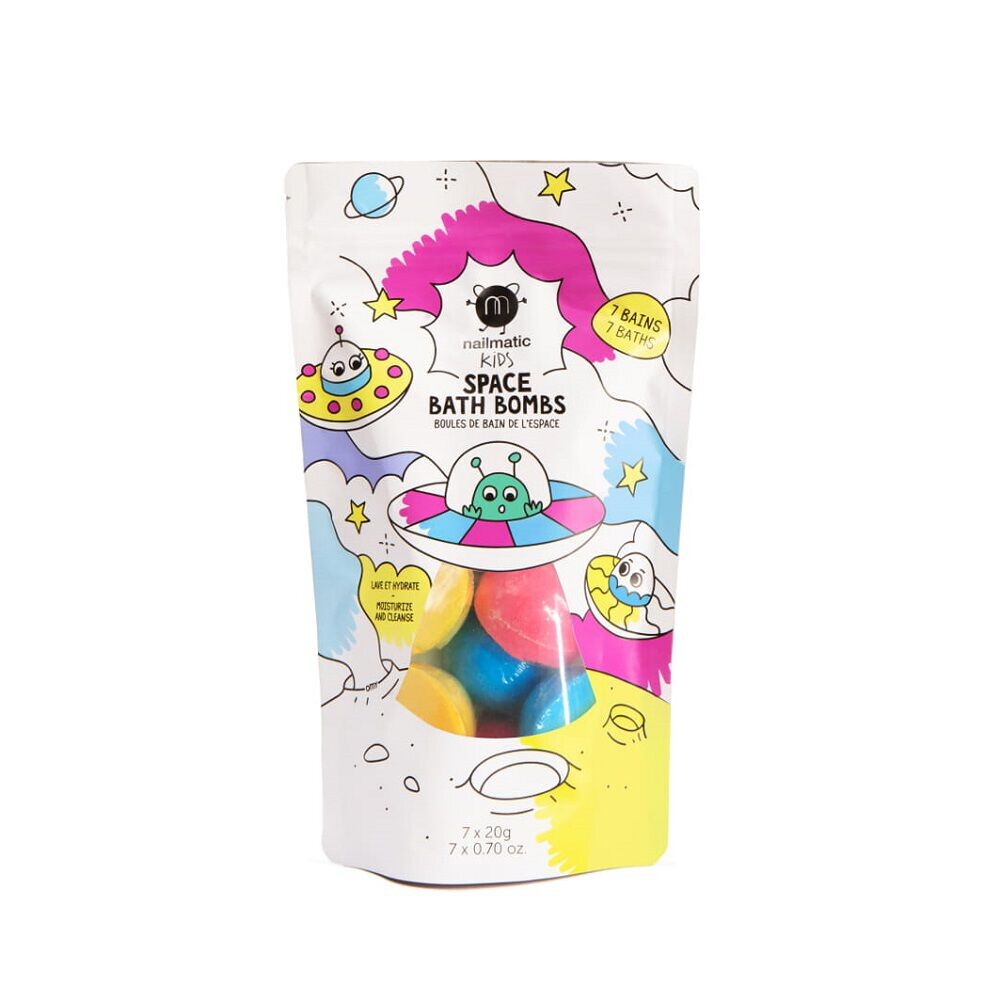 Шипучие диски для ванн для детей Nailmatic Kids Space Bath Bombs, 7х20 гр/1 упаковка
Шипучие диски для ванн для детей Nailmatic Kids Space Bath Bombs, 7х20 гр/1 упаковка