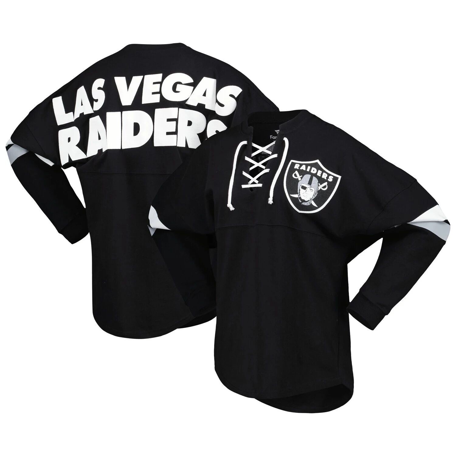 Женская черная футболка с логотипом Fanatics Las Vegas Raiders Spirit из джерси на шнуровке с v-образным вырезом и длинными рукавами Fanatics, Черный
Женская черная футболка с логотипом Fanatics Las Vegas Raiders Spirit из джерси на шнуровке с v-образным вырезом и длинными рукавами Fanatics, Черный
