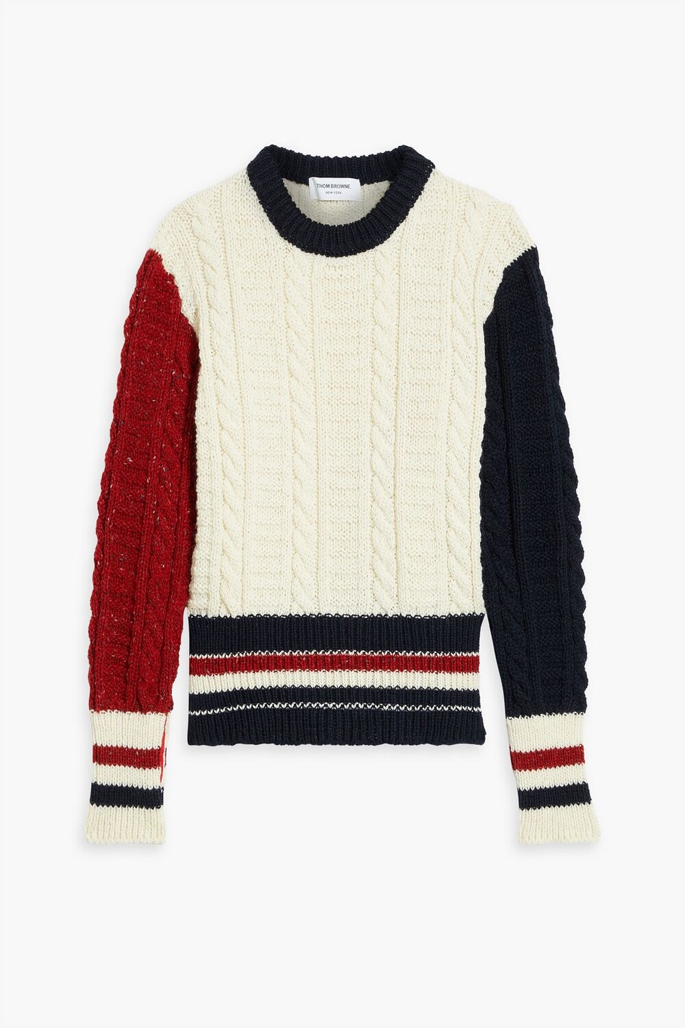 Свитер косой вязки в стиле колор-блок из смесовой шерсти и мохера THOM BROWNE, бежевый
Свитер косой вязки в стиле колор-блок из смесовой шерсти и мохера THOM BROWNE, бежевый
