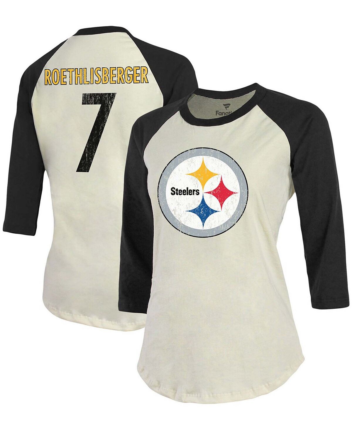 Женская футболка кремового и черного цвета Ben Roethlisberger Player Raglan с именем, номером и рукавом 3/4 Fanatics, Черный
Женская футболка кремового и черного цвета Ben Roethlisberger Player Raglan с именем, номером и рукавом 3/4 Fanatics, Черный