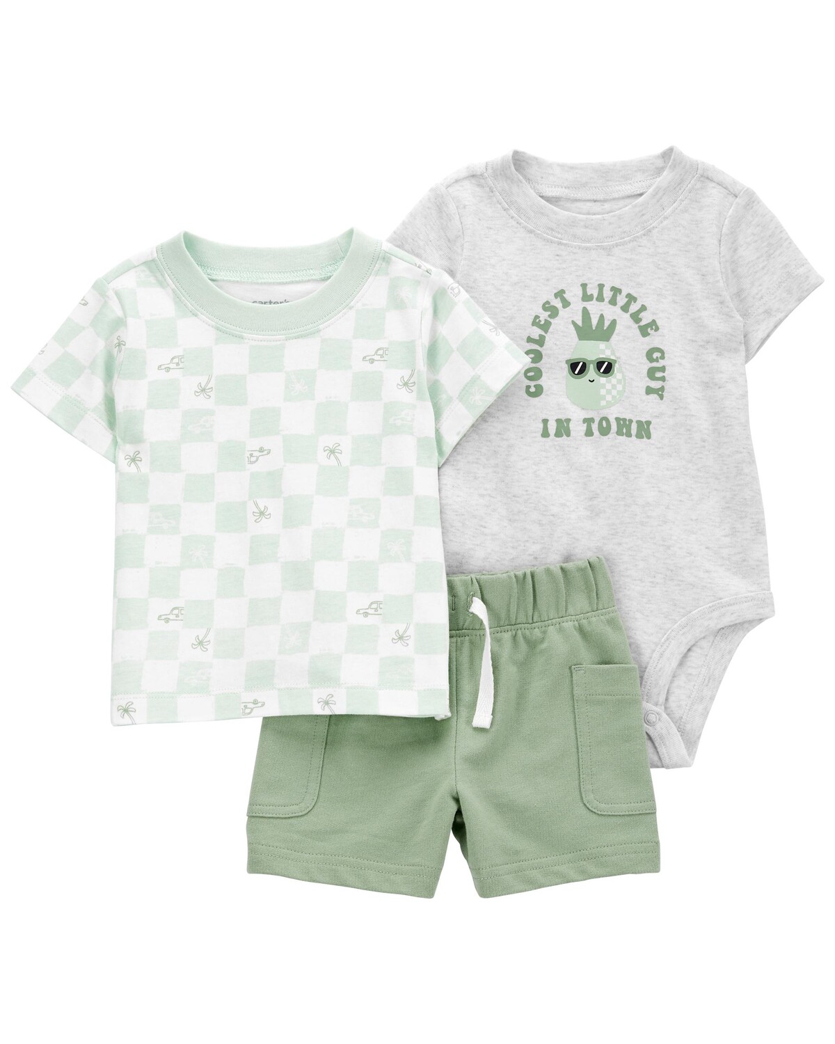 Детский комплект из 3 предметов: маленький короткий комплект Carter's, зеленый/серый
Детский комплект из 3 предметов: маленький короткий комплект Carter's, зеленый/серый