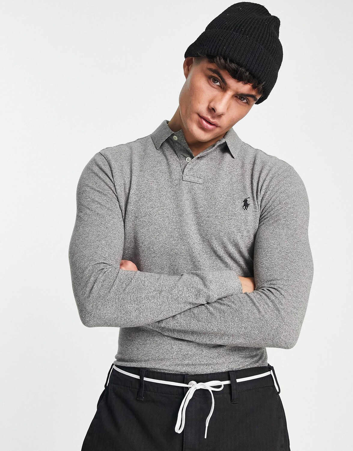 Темно-серое меланжевое приталенное поло с длинными рукавами из пике Polo Ralph Lauren icon logo
Темно-серое меланжевое приталенное поло с длинными рукавами из пике Polo Ralph Lauren icon logo