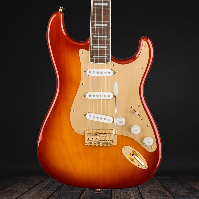 Squier 40th Anniversary Stratocaster, Gold Edition, Laurel Fingerboard, Золотая анодированная накладка — Sienna Sunburst (скоро) 40th Anniversary Stratocaster, Gold Edition, Laurel Fingerboard, Gold Anodized Pickguard- (Coming Soon)
Squier 40th Anniversary Stratocaster, Gold Edition, Laurel Fingerboard, Золотая анодированная накладка — Sienna Sunburst (скоро) 40th Anniversary Stratocaster, Gold Edition, Laurel Fingerboard, Gold Anodized Pickguard- (Coming Soon)