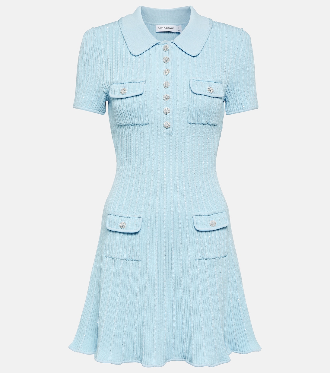 

Трикотажное мини-платье со складками и пайетками Self-Portrait, синий