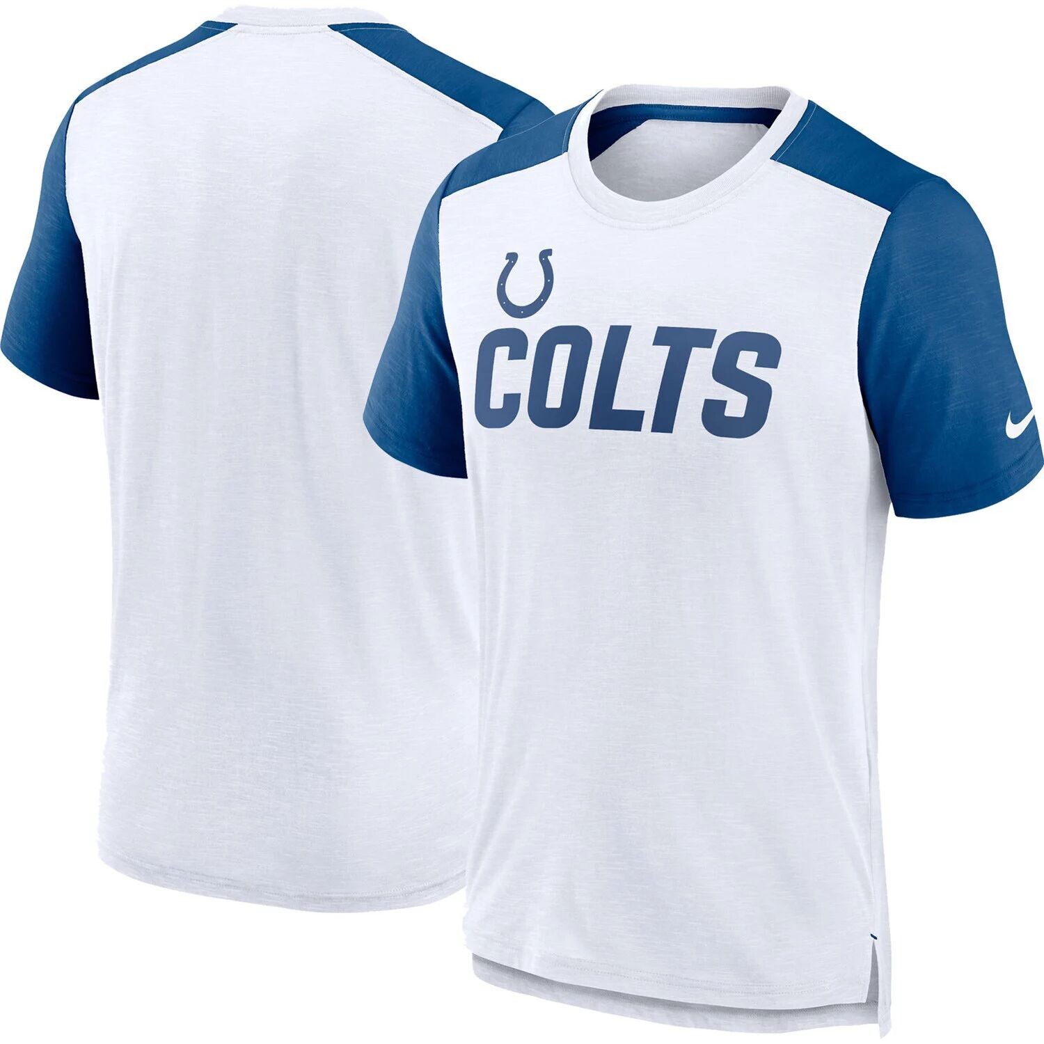 Мужская футболка Nike Heathered Royal/White Indianapolis Colts Color Block с названием команды
Мужская футболка Nike Heathered Royal/White Indianapolis Colts Color Block с названием команды