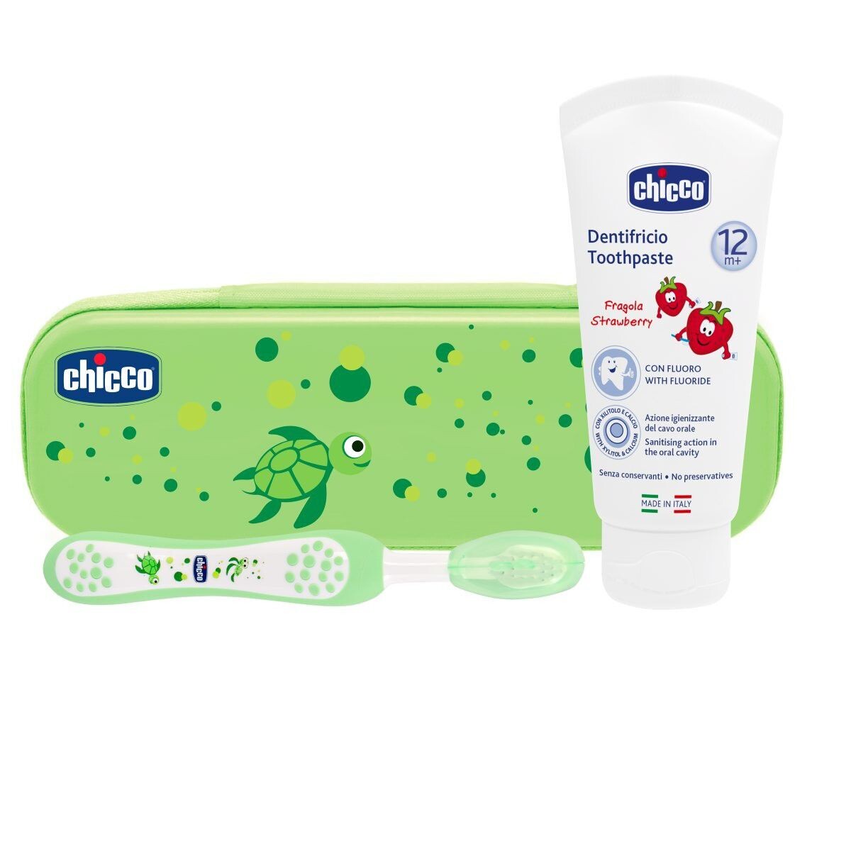 Chicco зубной набор для детей 12м+ зеленый: зубная паста, 1 шт зубная щетка, 1 шт + футляр, 1 шт
Chicco зубной набор для детей 12м+ зеленый: зубная паста, 1 шт зубная щетка, 1 шт + футляр, 1 шт