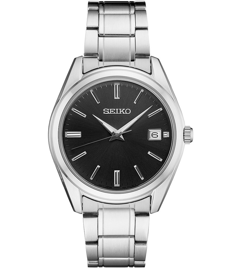Seiko Мужские незаменимые кварцевые аналоговые часы с черным циферблатом и браслетом из нержавеющей стали, серебро
Seiko Мужские незаменимые кварцевые аналоговые часы с черным циферблатом и браслетом из нержавеющей стали, серебро