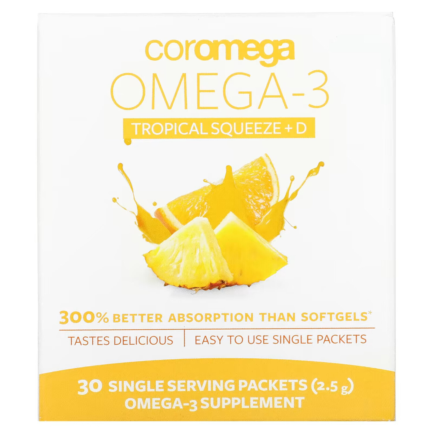 Coromega, Omega-3 + Vit D, тропический апельсин, 30 одноразовых пакетиков, 2,5 г каждый
Coromega, Omega-3 + Vit D, тропический апельсин, 30 одноразовых пакетиков, 2,5 г каждый