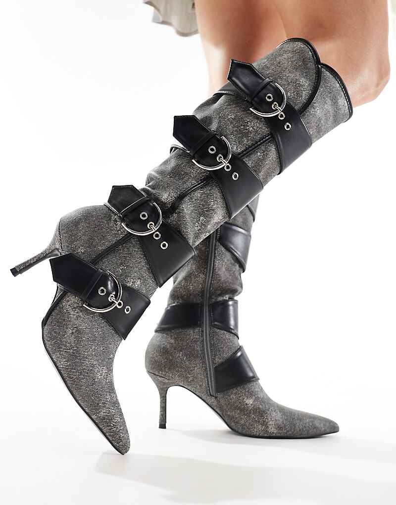 Public Desire – Samurai – Черные сапоги до колена из стираного денима с каблуком и пряжками
Public Desire – Samurai – Черные сапоги до колена из стираного денима с каблуком и пряжками