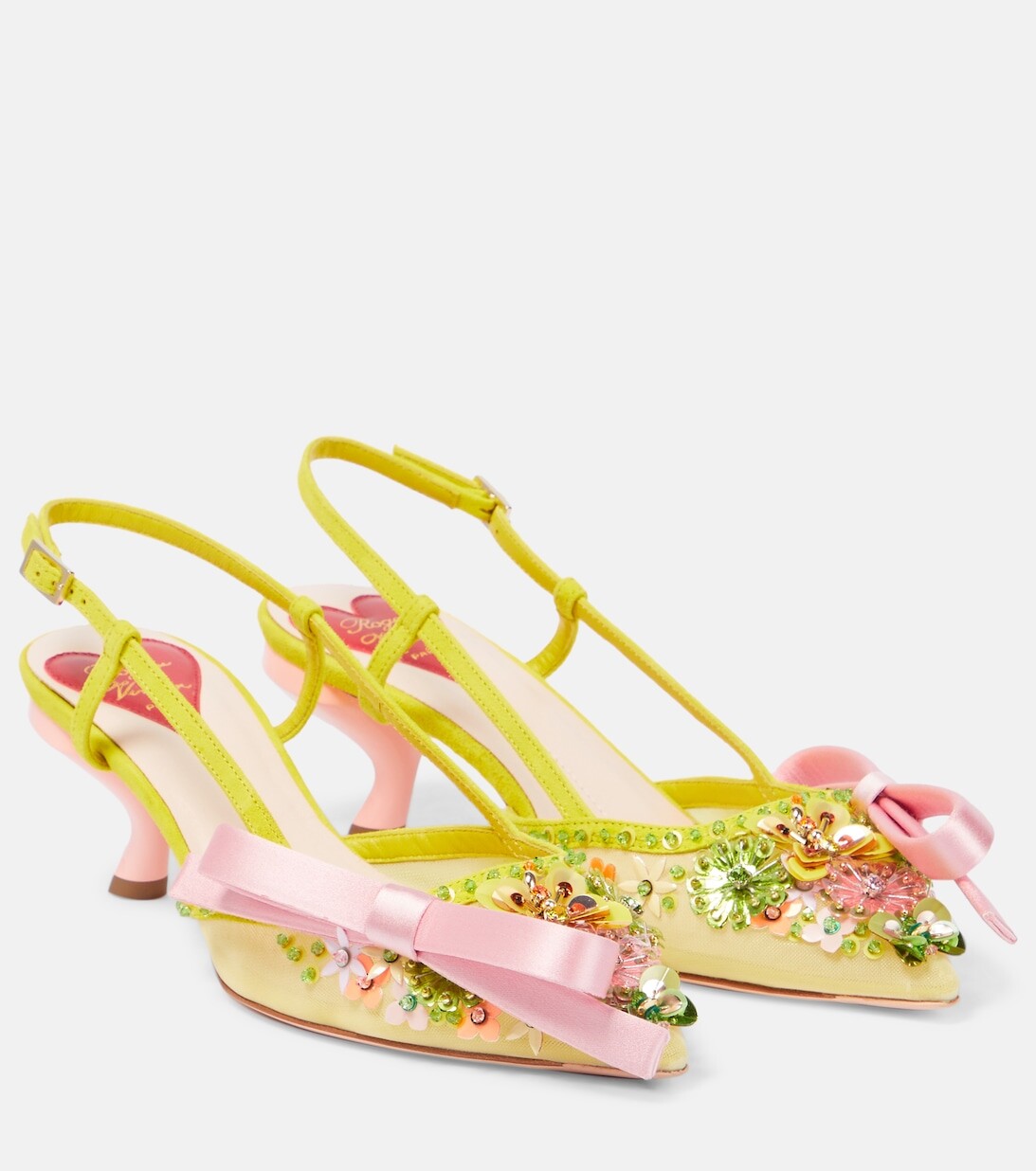 Декорированные атласные туфли-лодочки Virgule с ремешком на пятке Roger Vivier, желтый
Декорированные атласные туфли-лодочки Virgule с ремешком на пятке Roger Vivier, желтый