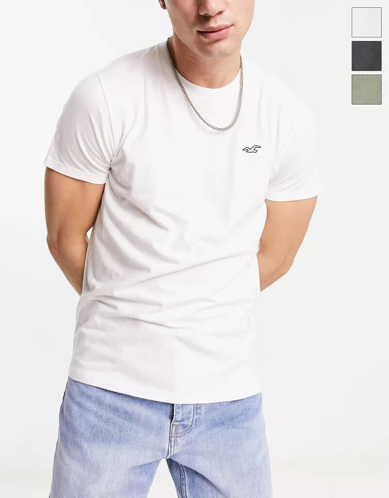 Комплект из 3 футболок белого/зеленого/серого цвета Hollister с контурным логотипом бренда
Комплект из 3 футболок белого/зеленого/серого цвета Hollister с контурным логотипом бренда