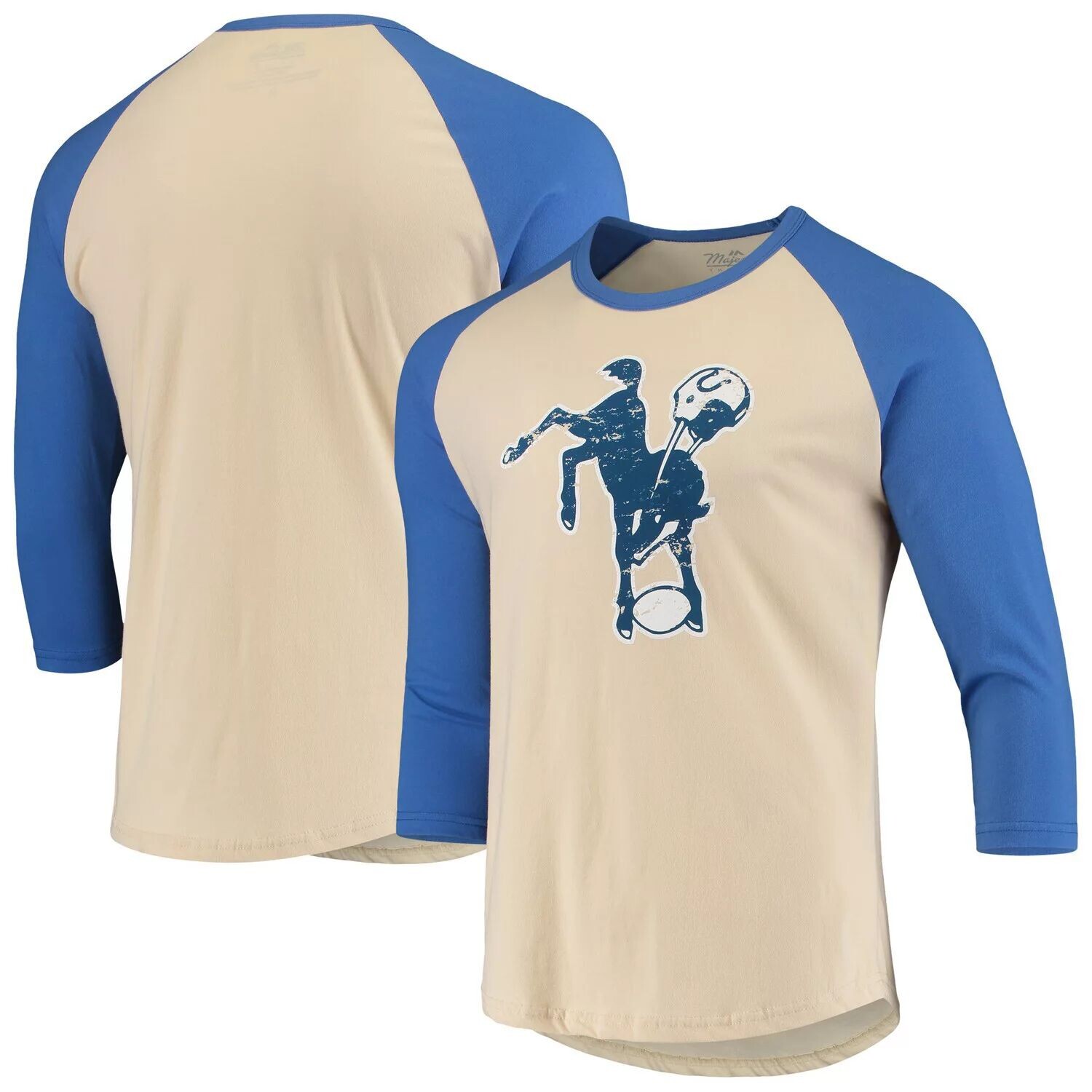 Мужская футболка Majestic Threads Cream/Royal Indianapolis Colts Gridiron Classics реглан с рукавами 3/4
Мужская футболка Majestic Threads Cream/Royal Indianapolis Colts Gridiron Classics реглан с рукавами 3/4