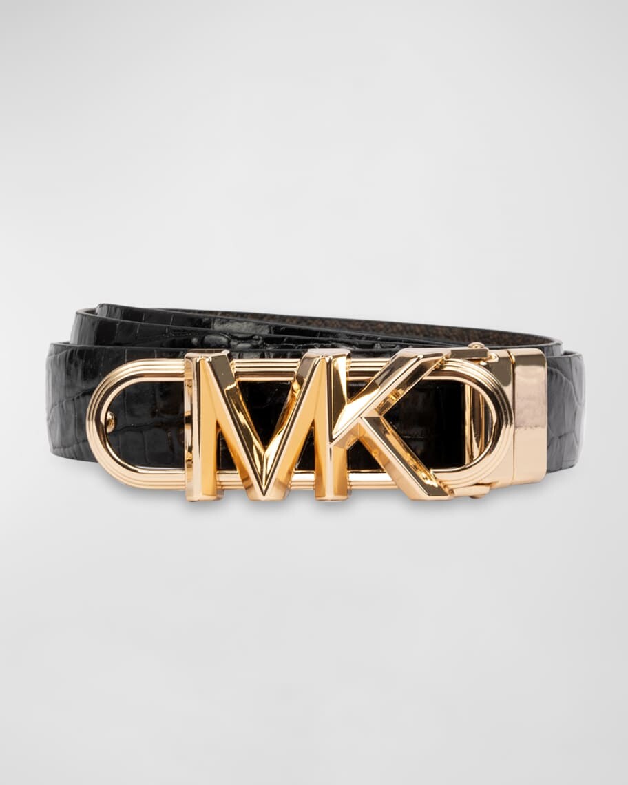 Двусторонний ремень с монограммой и кожаным тиснением под крокодила Michael Kors
Двусторонний ремень с монограммой и кожаным тиснением под крокодила Michael Kors