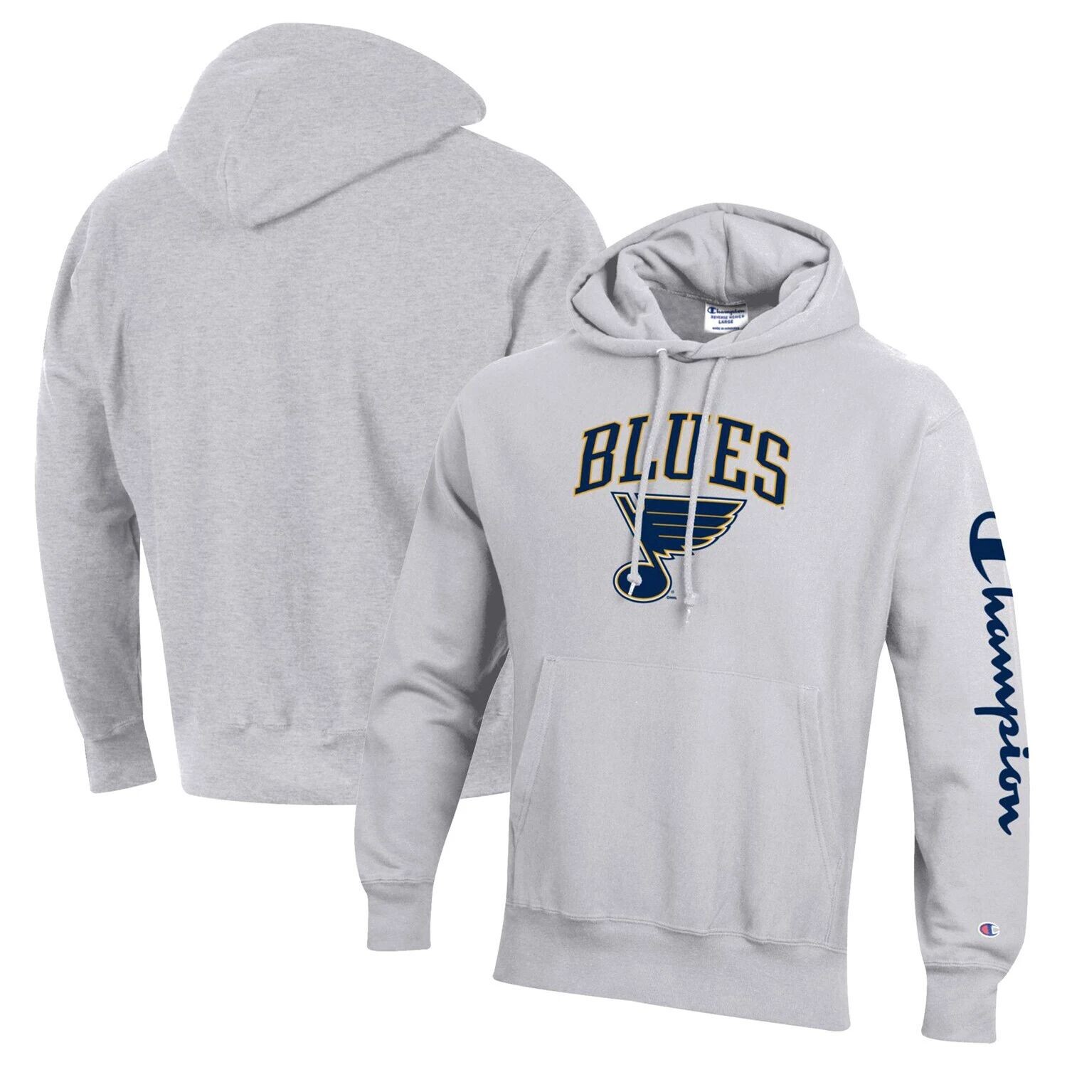 Мужской пуловер с капюшоном Champion Heather Grey St. Louis Blues обратного переплетения
Мужской пуловер с капюшоном Champion Heather Grey St. Louis Blues обратного переплетения