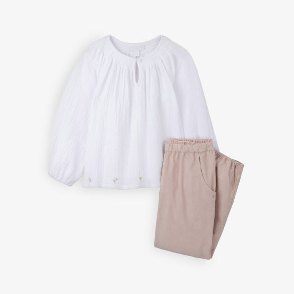Комплект из хлопковой блузки и брюк с цветочной вышивкой The Little White Company, мультиколор
Комплект из хлопковой блузки и брюк с цветочной вышивкой The Little White Company, мультиколор