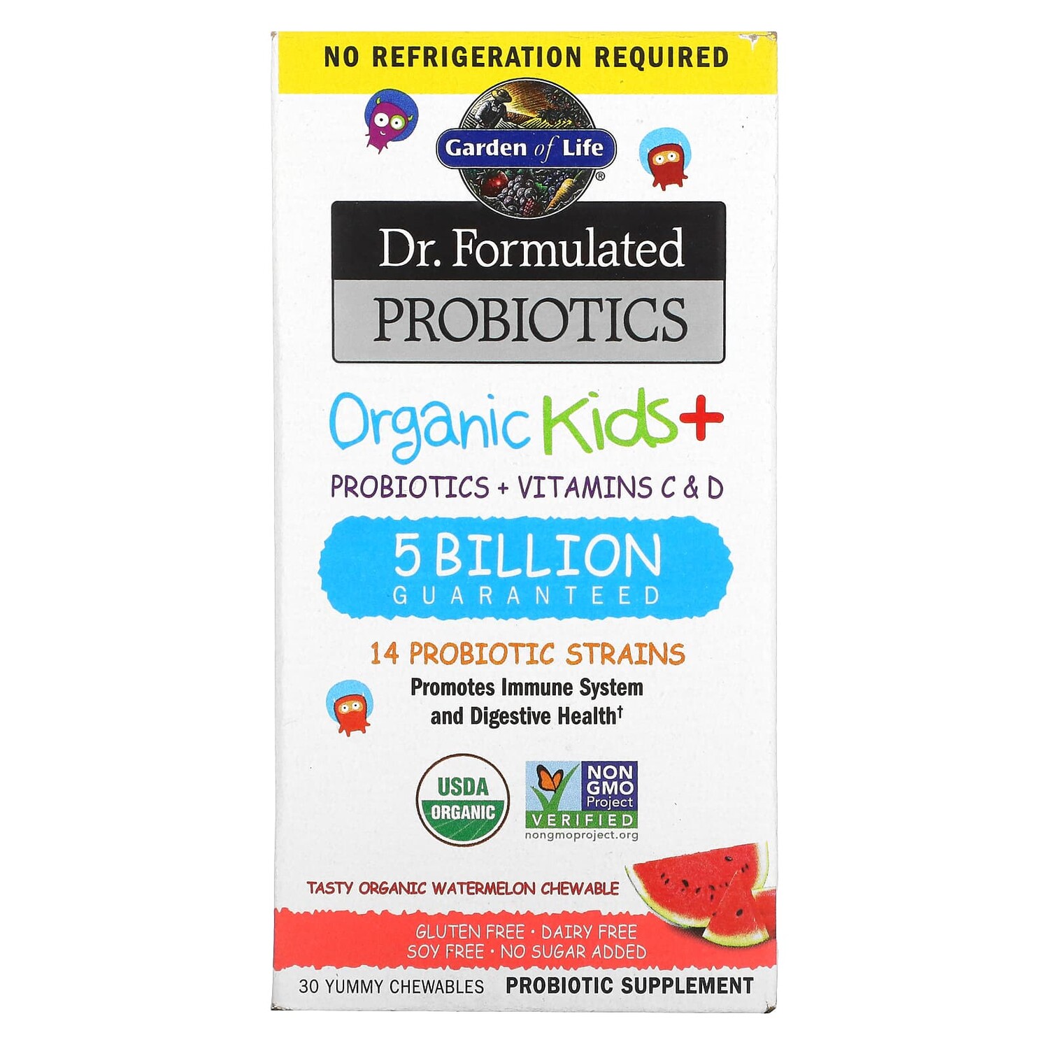 Dr. Formulated Probiotics, Organic Kids +, со вкусом органического арбуза, 30 вкусных жевательных таблеток, Garden of Life
Dr. Formulated Probiotics, Organic Kids +, со вкусом органического арбуза, 30 вкусных жевательных таблеток, Garden of Life