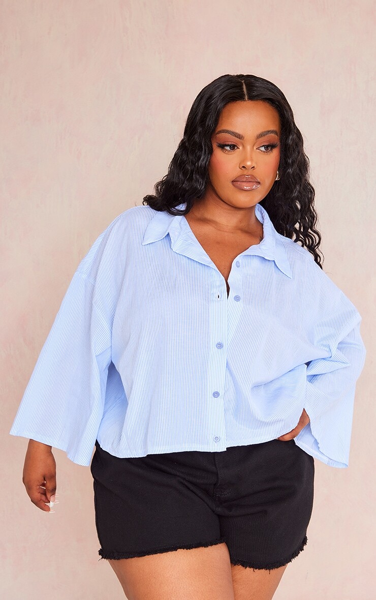 PrettyLittleThing Укороченная рубашка с расклешенными рукавами в синюю полоску Plus
PrettyLittleThing Укороченная рубашка с расклешенными рукавами в синюю полоску Plus
