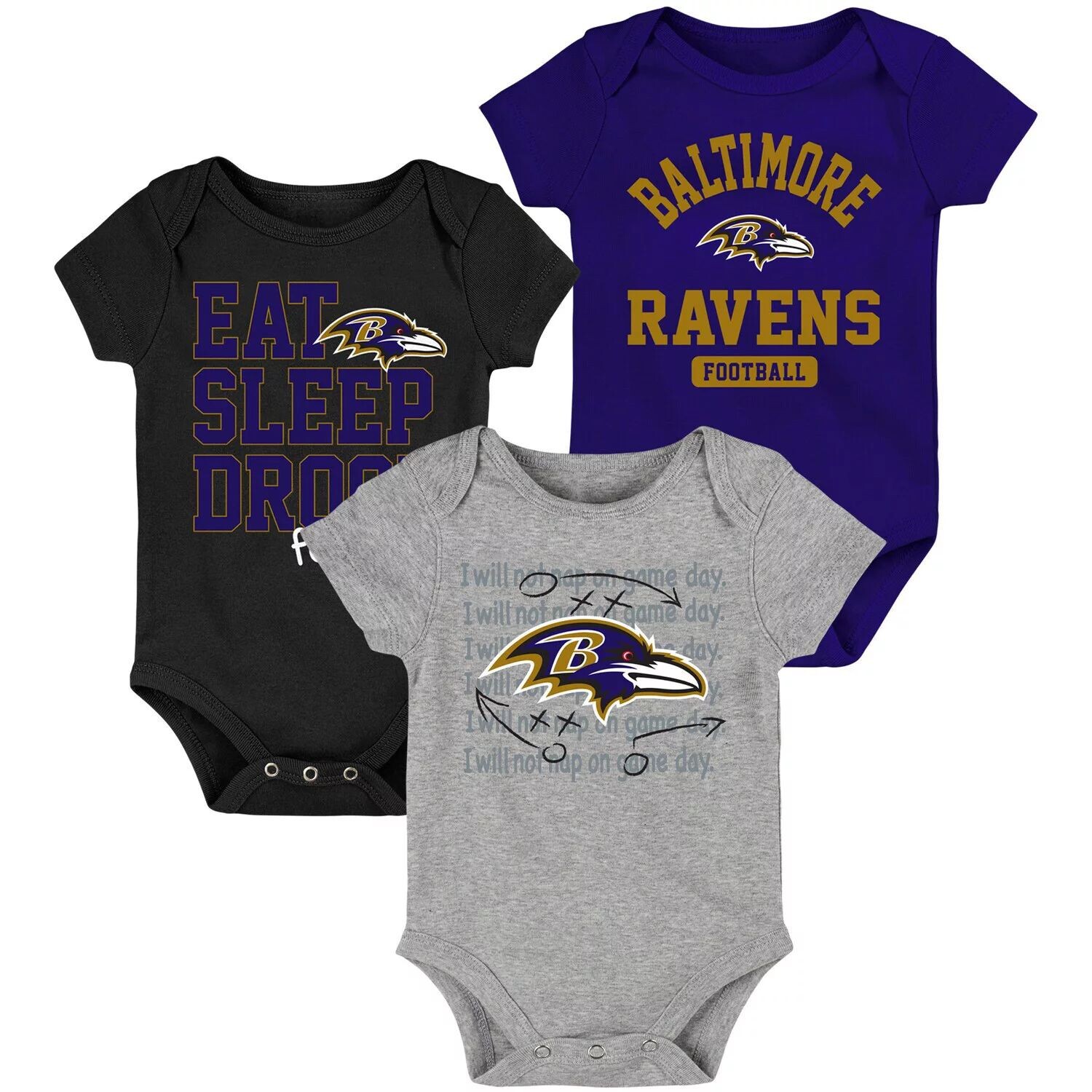 Фиолетовый/черный комплект боди для новорожденных и младенцев Baltimore Ravens Eat Sleep Drool Football, комплект из трех предметов Outerstuff
Фиолетовый/черный комплект боди для новорожденных и младенцев Baltimore Ravens Eat Sleep Drool Football, комплект из трех предметов Outerstuff