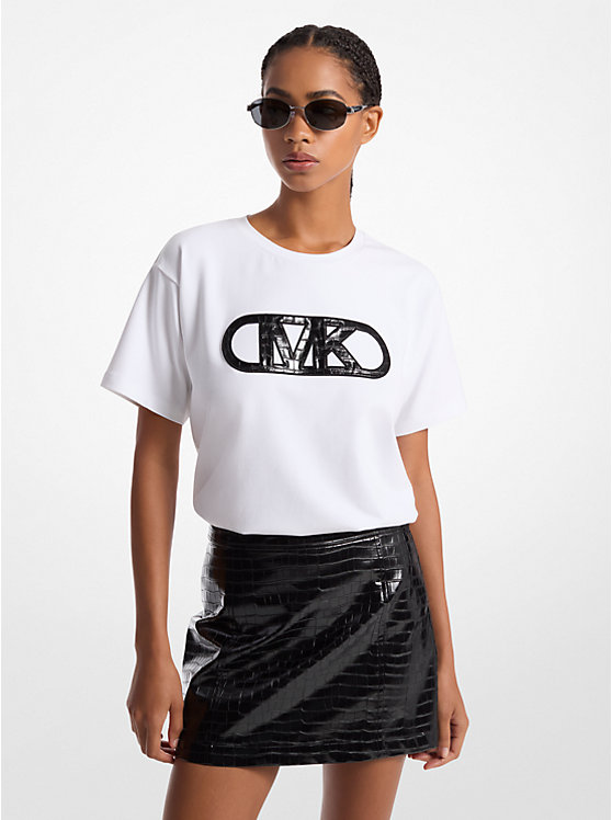 Футболка из эластичного хлопка с тиснением под крокодила и монограммой Empire Michael Kors, белый
Футболка из эластичного хлопка с тиснением под крокодила и монограммой Empire Michael Kors, белый